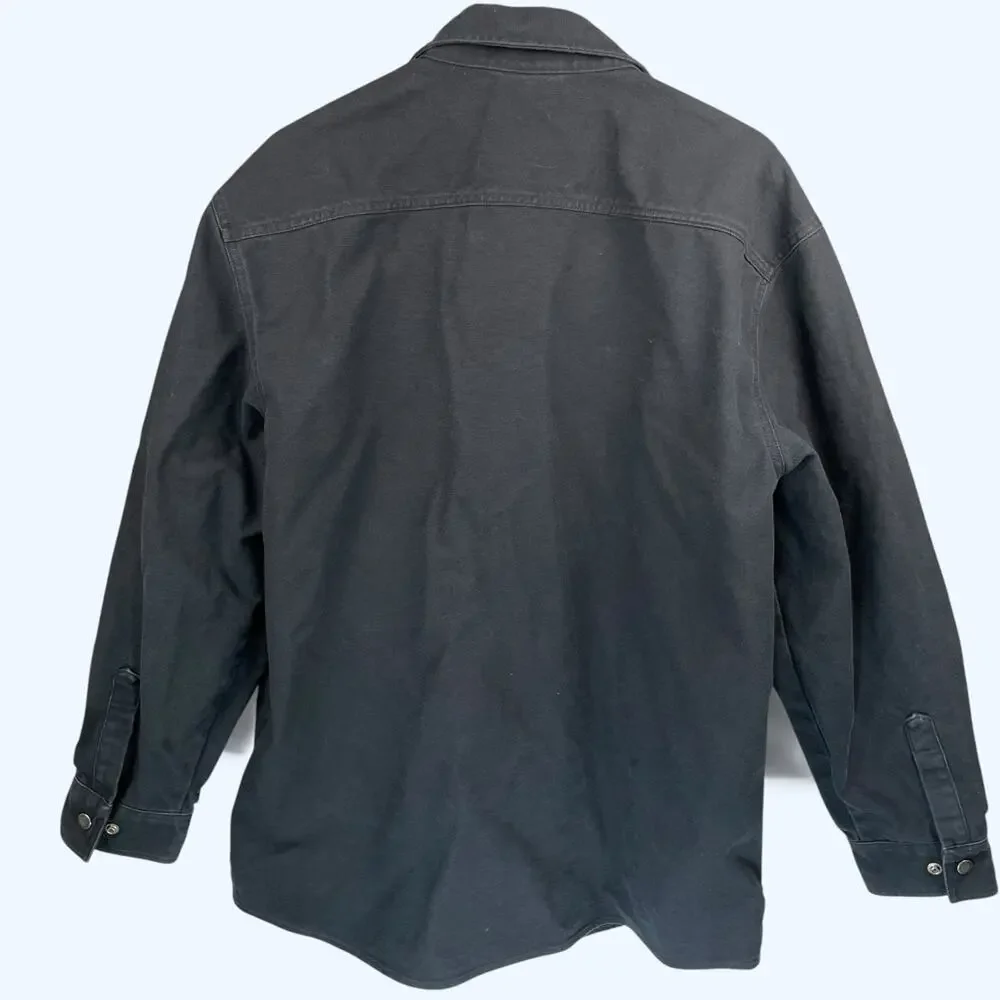 Dickies Flannel Lined Denim Jacket Mens XL Black Shacket Work Wear Utility VTG